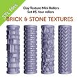 etsy-view1-v2.jpg Texture Mini Rollers für Polymer Clay, Satz mit vier Rollen, Ziegel- und Steinmuster, Set#5