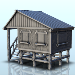 96.png STL file Wooden cabin on stilts with side stairs (8) - Pacific War WW2 Jungle Island Medieval Palm Beach Vietnam Viet Cong Iwo Jima Laos Cambodia・3D printer design to download, Hartolia-Miniatures