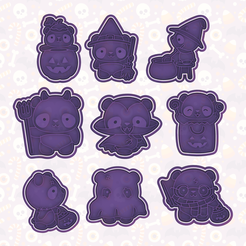 main.png 3D file Halloween Pandas cookie cutter set of 9・3D printer design to download