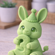 86407C7A-54FC-45E1-96E3-2CCA07A0D196.png Cute Bunny 3rd Birthday STL – Number 3 Birthday Decor – Kawaii Rabbit Figurine – 3D Printable Party Decoration – Single Color STL