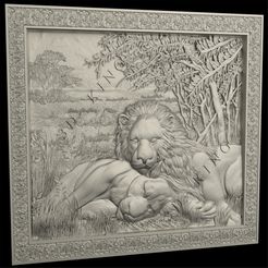Lions.jpg STL-Datei Löwen,3D STL Modell,CNC Router Engraver,Artcam,Aspire,CNC Dateien,Holz,Kunst,Wanddekoration,Cnc・Modell zum Herunterladen und 3D-Drucken