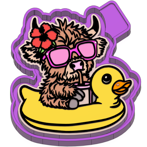 ink.png Highland Cow on Duck Float Freshie STL Mold Housing