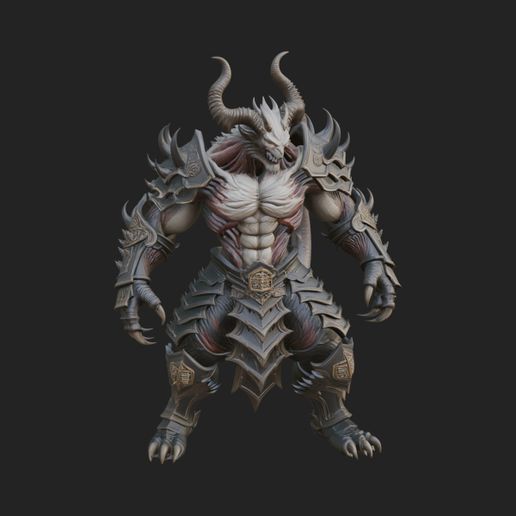 Horned Demon Armored Statue Design 5 - 3D Print Model