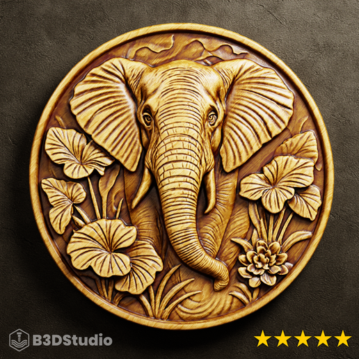 🐘 Elephant Relief for CNC Laser and 3D Print STL File and 4K Grayscale ...