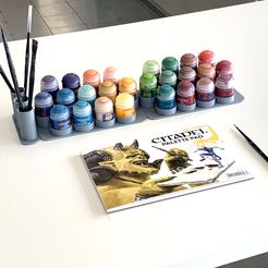 support_pots_de_peinture_citadel_15slots_bis.jpg STL file Holders for Citadel paint pots and brushes・3D printable design to download