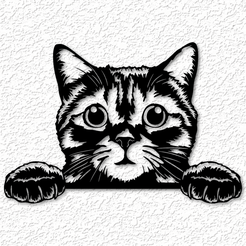 project_20230604_1437024-01.png Archivo STL gatito realista asomándose arte de la pared asomándose gato decoración de la pared 2d arte・Plan imprimible en 3D para descargar
