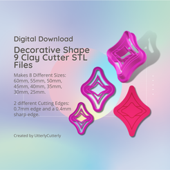Cover-7.png 3D file Decorative Shape 9 Clay Cutter - Vintage STL Digital File Download- 8 sizes and 2 Earring Cutter Versions, cookie cutter・3D printing idea to download