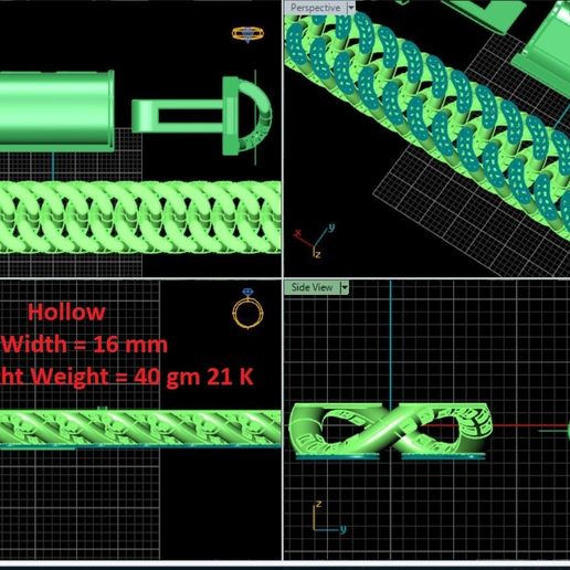 Hollow cuban link chain 3D model