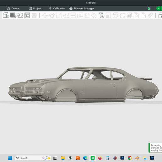 1969 Oldsmobile Cutlass Hurst/Olds car model hollow shell body, scale is 1/24 true, scalable in size, resin, fdm, stl file, 3d print