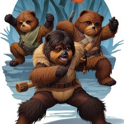 DreamShaper_v7_Starwars_ewoks_fighting_3.jpg 3D file Little Furry Warriors from a Galaxy far away・3D printing model to download