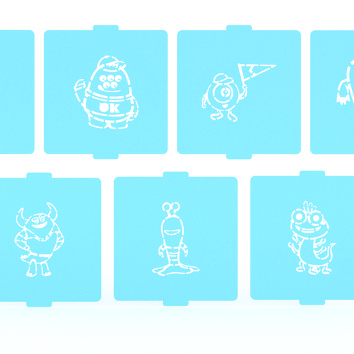 1.png Monstruo con un juego de 7 plantillas para café y pastelería.
