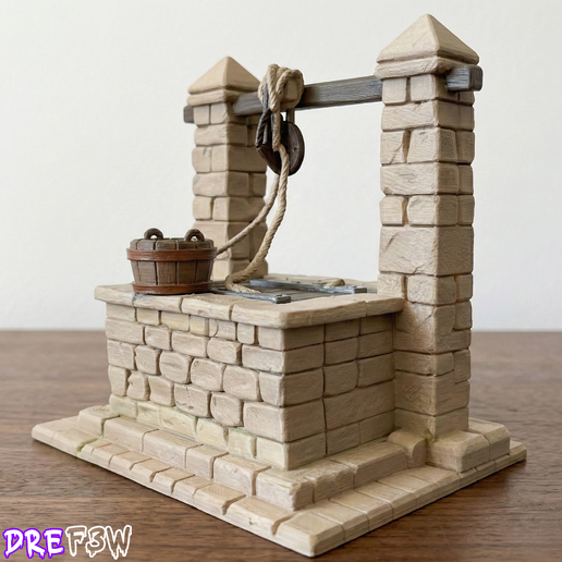 Miniature, Realistic Stone Well for Dioramas and Board Games
