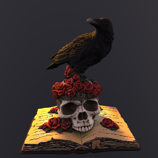 Calavera/Gothic Raven on Skull - Dark Decorative Sculpture