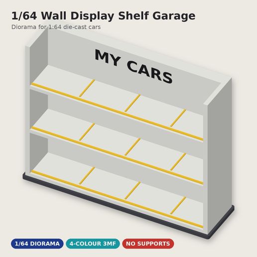 1/64 Wall Display Shelf Garage Diorama - 4-Colour Garage for Die-Cast Cars - Just 1 Euro