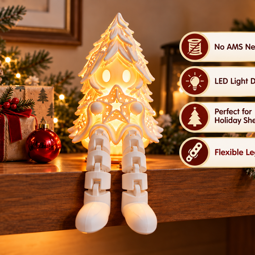 Christmas Tree Spirit STL, Print in Place Articulated Shelf Sitter, LED Ready, Noel Sprout 3D Print Digital Download