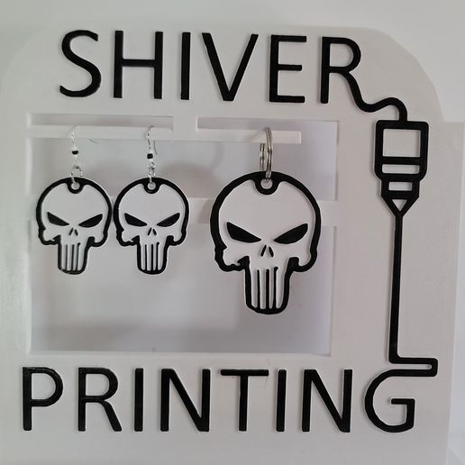 Punisher keychain and earrings 3D model