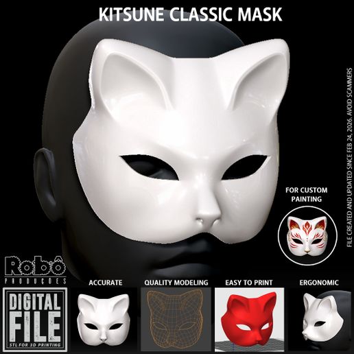 Kitsune Classic Mask – Traditional Japanese Fox Mask – Cosplay & Matsuri