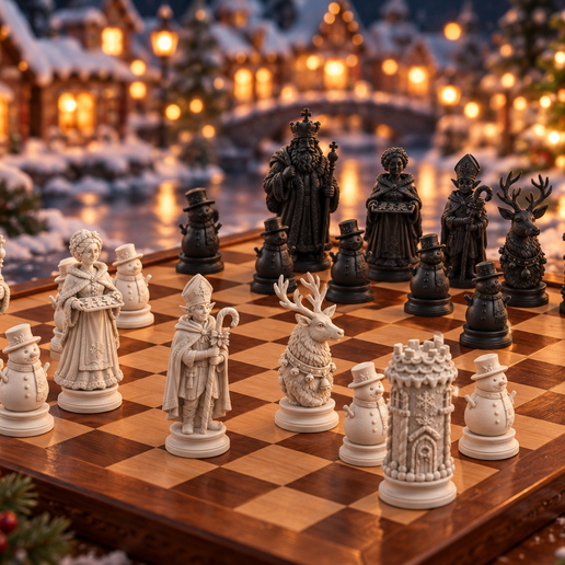 Weihnachten – Schachfiguren-Set, 6 Figurentypen als STL