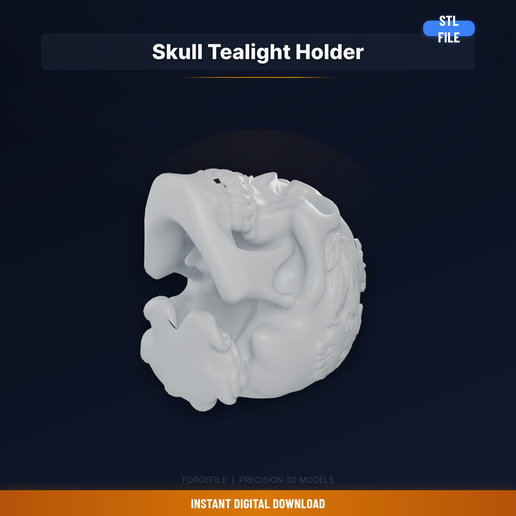 Decorative Skull With Hollow Top For Tealight Candle, - 3D Printable STL File
