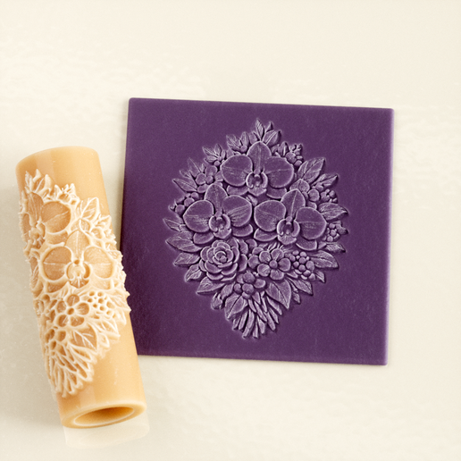Orchid Bouquet Relief Texture Roller STL File – Digital Download