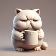 Grumpy-Coffee-Cat.jpg Grumpy Coffee Cat – Chubby Tired Cat Desktop Figure