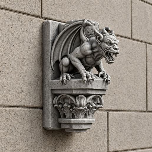 Gothic Gargoyle Wall Corbel STL File, Medieval Stone Monster Sculpture, 3D Printable Gothic Wall Decor, Architectural Bracket Digital Download