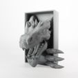 3d.jpg Dragon Head Book nook, Bookshelf Decoration - Fantasy Bookend with Optional Paw Add-On