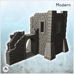 1-PREM-B32.jpg Archivo STL Edificio en ruinas con torre de piedra y escalera bajo arco (32) - Segunda Guerra Mundial Segunda Guerra Mundial Campaña del Oeste EE.UU. Reino Unido Alemania・Objeto imprimible en 3D para descargar