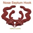 Fem-jewel-60-snakes-v5-00.jpg STL file fake Nose septum hook "snakes" "serpents" FAKE NIPPLE Clamps Pendant PIERCING Female Septum Barbaella male Non-Piercing Body Jewellery Bondage Weight femJ-58 3d print cnc・Design to download and 3D print