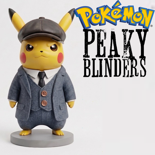 Peakychu - Pikachu Peaky Blinders Style STL File - Pokemon Chibi Figure 3D Model, Printable Fan Art Desk Statue