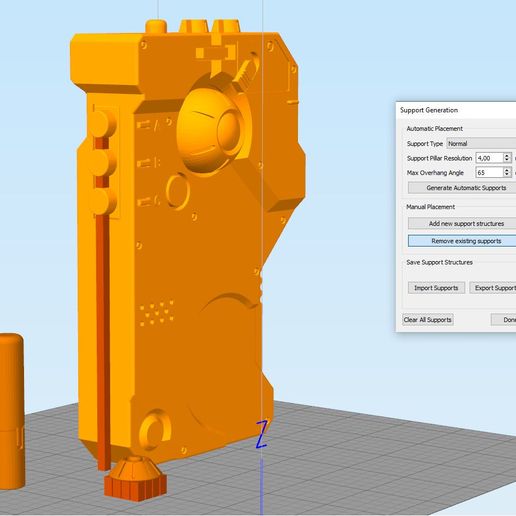 Support Generation a ‘Automatic Placement serene as Support Pilar Resolution Max Overhang Angle [i seeate Anat == Manual Placement —Ee@eeaa= = Save Support Structures |Limport supports (dear suport iDROID Metal Gear Solid V Cosplay