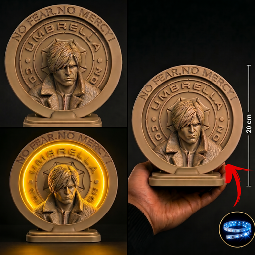 residual evil leon lamp stl, umbrella led light box, 3d print night light, leon kennedy lamp, gamer decor stl, fdm friendly, no supports, instant download