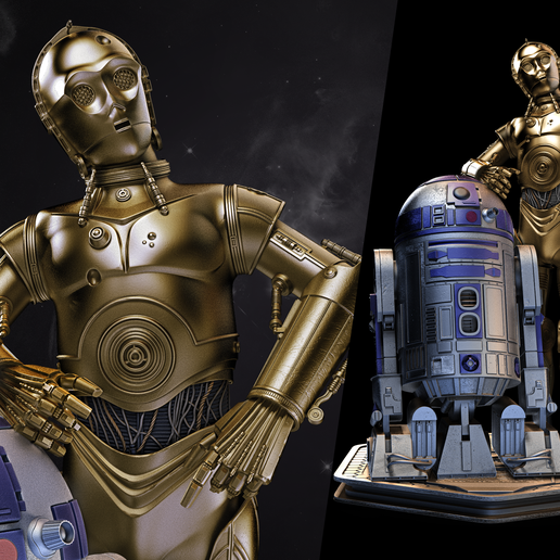 🤖 C3P0 AND R2D2 Sculpture - Star Wars 3D Models - Tested