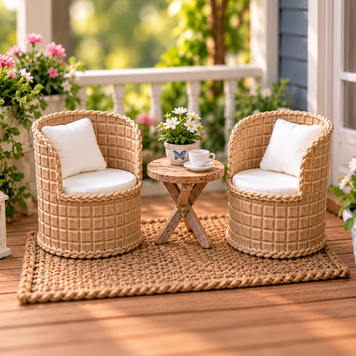 1:12 Miniature Wicker Armchair with Cushion | Dollhouse Furniture STL