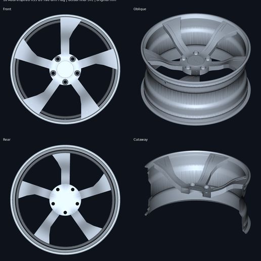 Audi-inspired RS5 B9 five-arm Flag — wheel model STL