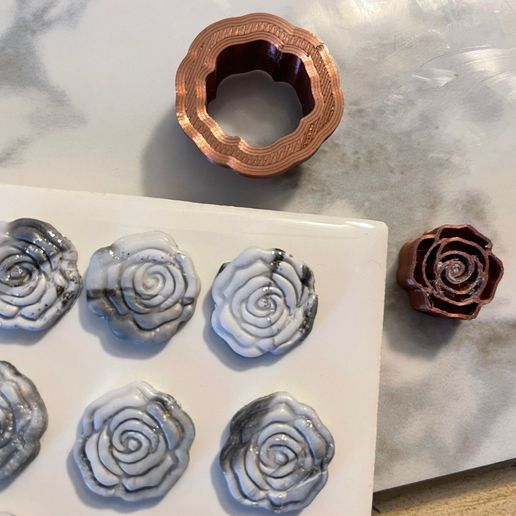 2 pc stamp cutter - Small Rose - Polymer Clay Cutter for Earring Making 3D model