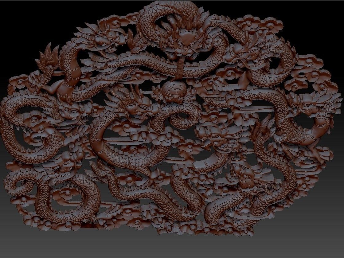 NineChineseDragons3.jpg Free STL file nine Chinese traditional dragons model of bas-relief for cnc・3D printer design to download, stlfilesfree