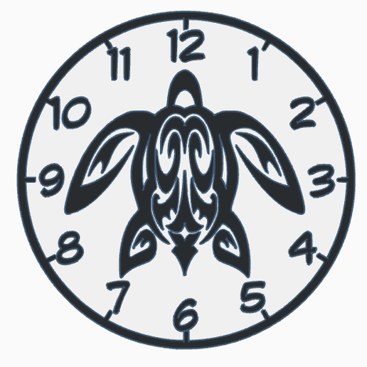 Tribal Turtle clock face 2D 3D model