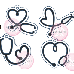 Set-llavero-Salud-V1.png Fichier STL Porte-clés Médecine - Stéthoscopes divers・Plan à imprimer en 3D à télécharger