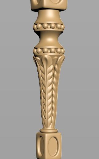 Neoclassical Carved Table Leg STL - Beaded Spindle Furniture Foot for CNC & 3D Print