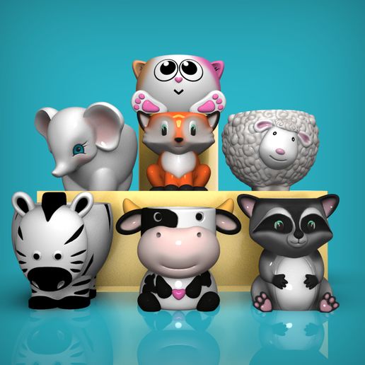 Cute little animals planters 3D print model 3D model