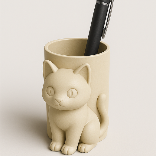 🐱 Adorable Cat Pen Holder 3D Model – Cute Animal Desk Organizer