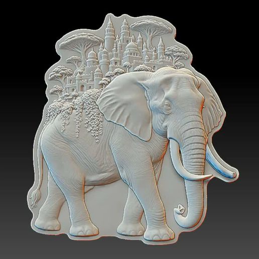 Elephant Carrying Mushroom Castle Relief STL | Deep & Shallow Set