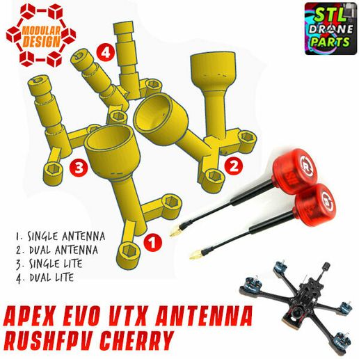 🍒 IMPULSERC APEX EVO 5,6,7 VTX MOUNT RushFPV Cherry Antenna V1