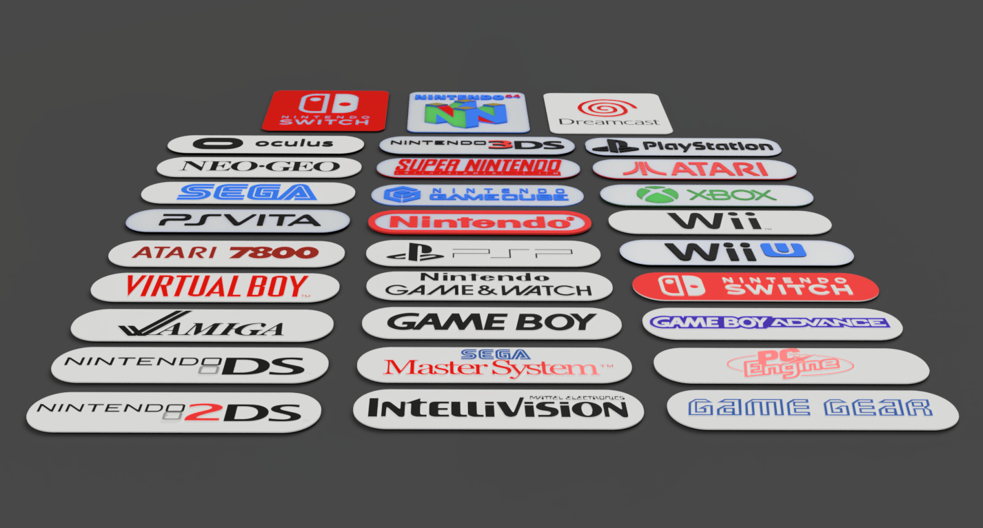 4.png STL-Datei Lot von 30 dekorativen Bannern, Sammlung, Marke Videospielkonsole. herunterladen • 3D-druckbare Vorlage, OrCompet