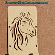 5 - Face étiquette en mouvement.JPG FOLDING STAND FOR SMARTPHONE OR TABLET ....  Foldable support for mobile phone and small digital tablet - pattern: "Horse" - Pattern: Horse