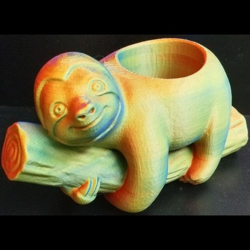 **Cute Chibi Sloth Planter - Kawaii Lazy Buddy Pot STL - Succulent Holder & Desk Buddy** 3D model