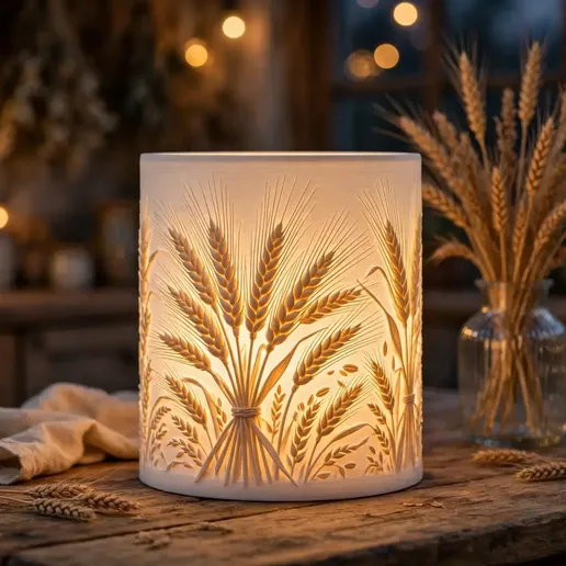 Harvest Wheat Sheaves Thanksgiving Lithophane Lamp Shade - 3D Printable LED Night Light, Fall Harvest Table Lamp Decor