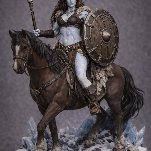 Ice Barbarian Warrior on Horse – 50mm Fantasy Miniature STL