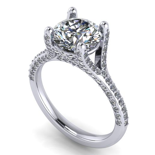 Round Cut Engagement Ring - Diamond Plated Shank / Shoulders - Various stone sizes 3D model